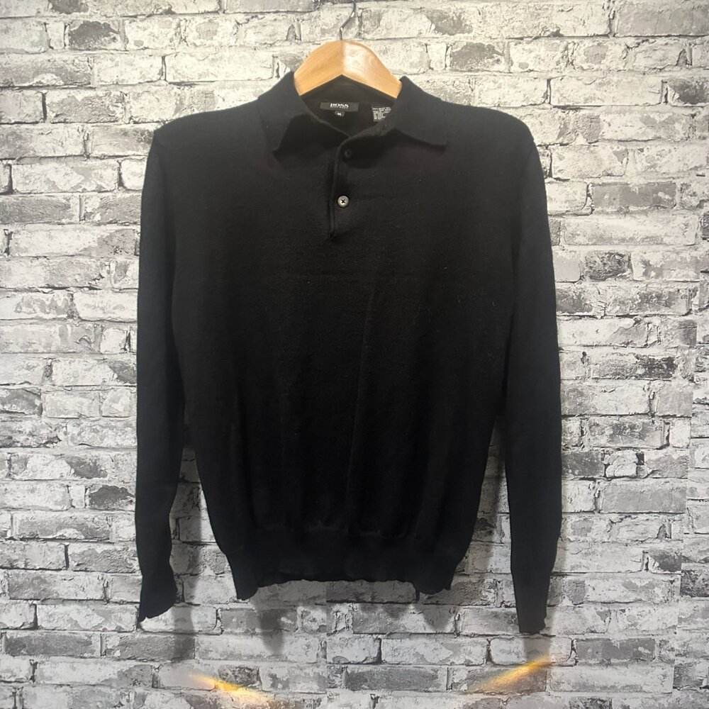 EUC Boss Hugo Boss Long Sleeved Kint Polo Sweater Merino Wool Size Medium - Picture 2 of 12